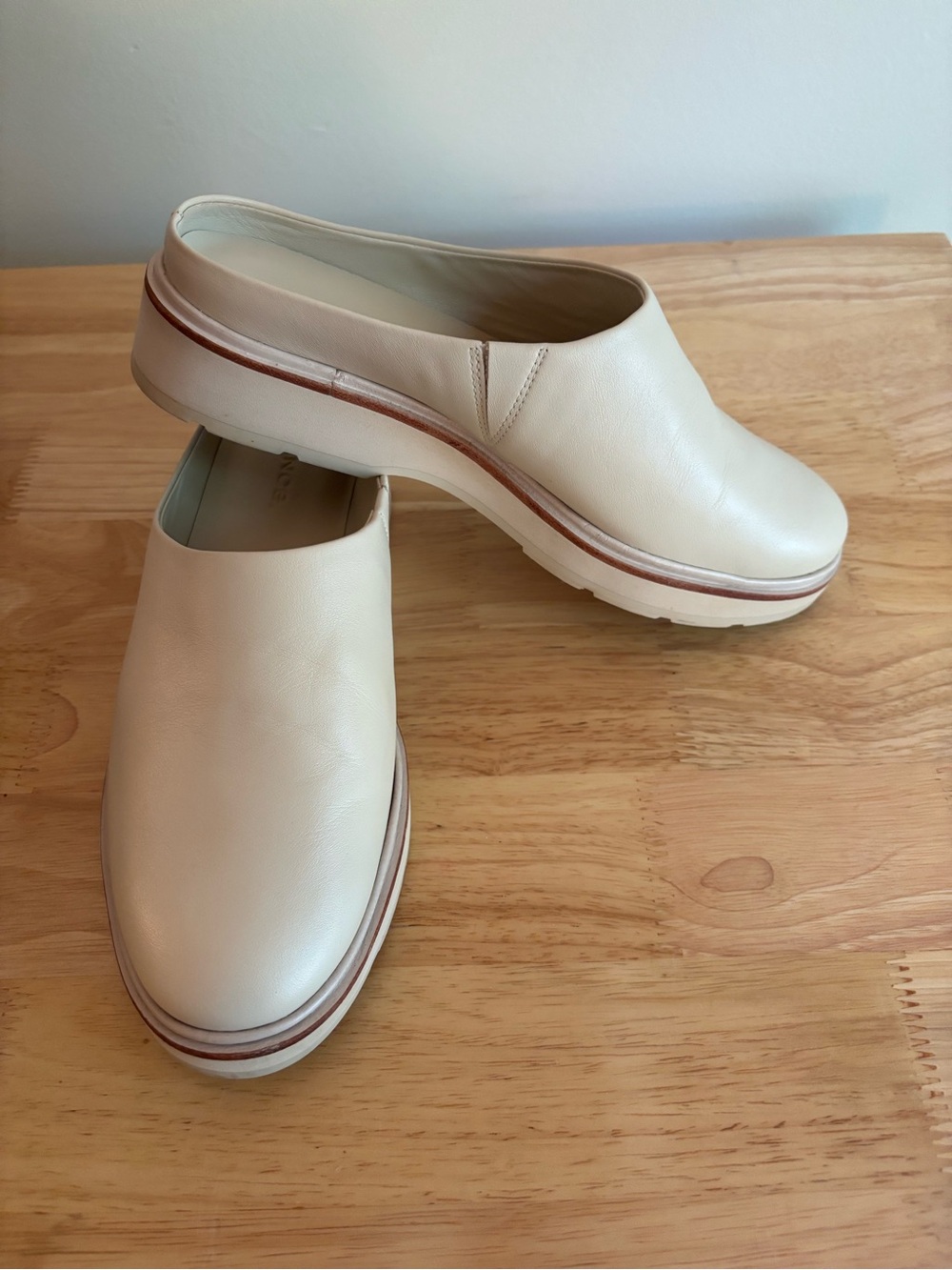 Vince Cream Leather Slip-On Mules/Clogs for Women